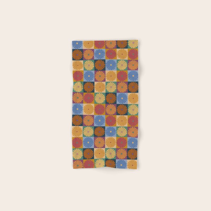 Retro Flowers Check Pattern XII Bath Towel Gallery Image 1
