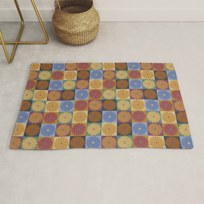 Retro Flowers Check Pattern XII Rug Gallery Image 1