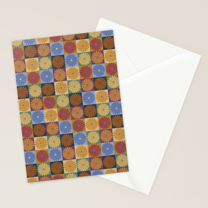 Retro Flowers Check Pattern XII Stationery Card Gallery Image 2
