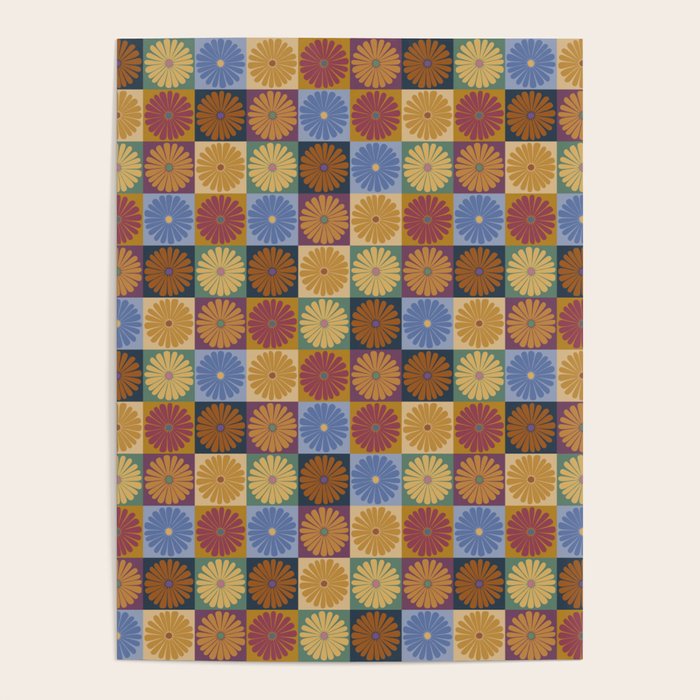 Retro Flowers Check Pattern XII Poster Gallery Image 1