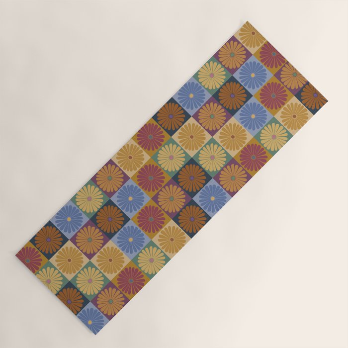 Retro Flowers Check Pattern XII Yoga Mat Gallery Image 1