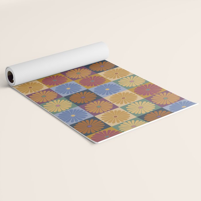 Retro Flowers Check Pattern XII Yoga Mat Gallery Image 2