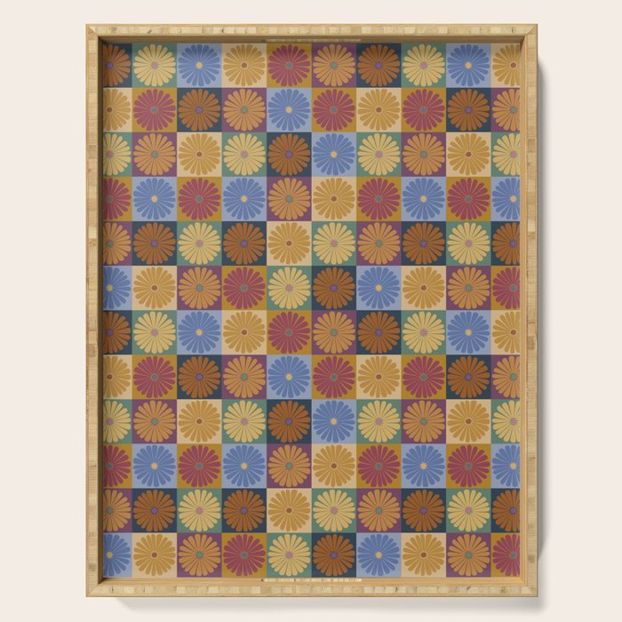 Retro Flowers Check Pattern XII Serving Tray Gallery Image 1