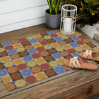 Retro Flowers Check Pattern XII Outdoor Rug Gallery Image 2