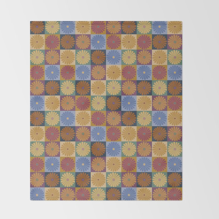 Retro Flowers Check Pattern XII Throw Blanket Gallery Image 2