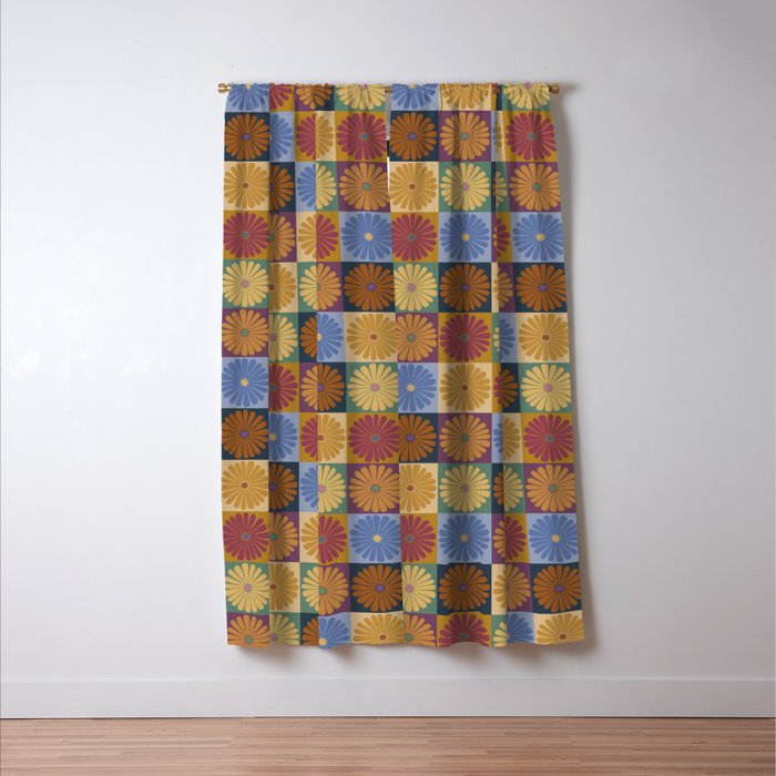 Retro Flowers Check Pattern XII Window Curtain Gallery Image 3