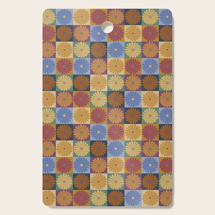 Retro Flowers Check Pattern XII Cutting Board Gallery Image 1