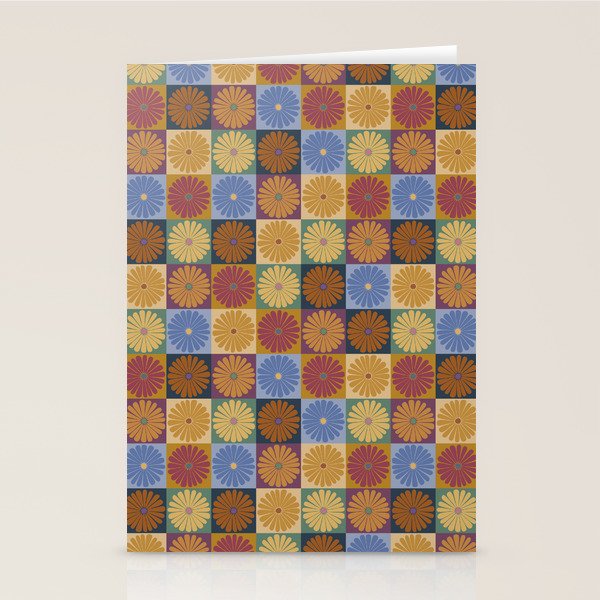 Retro Flowers Check Pattern XII Stationery Card Gallery Image 2