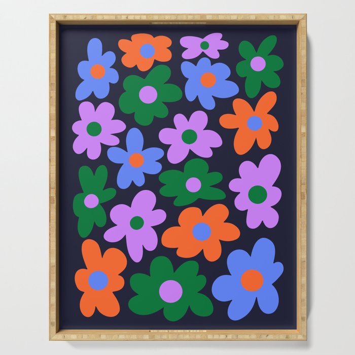 Retro Flowers: Midnight Black Edition Serving Tray Gallery Image 1