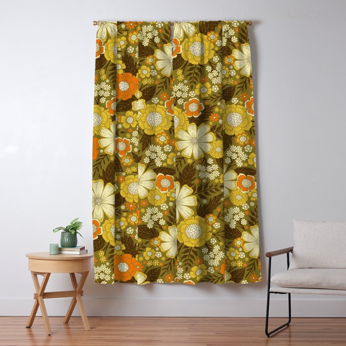 1970s Retro/Vintage Floral Pattern Window Curtain Gallery Image 1