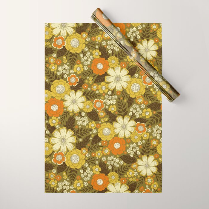1970s Retro/Vintage Floral Pattern Wrapping Paper Gallery Image 1