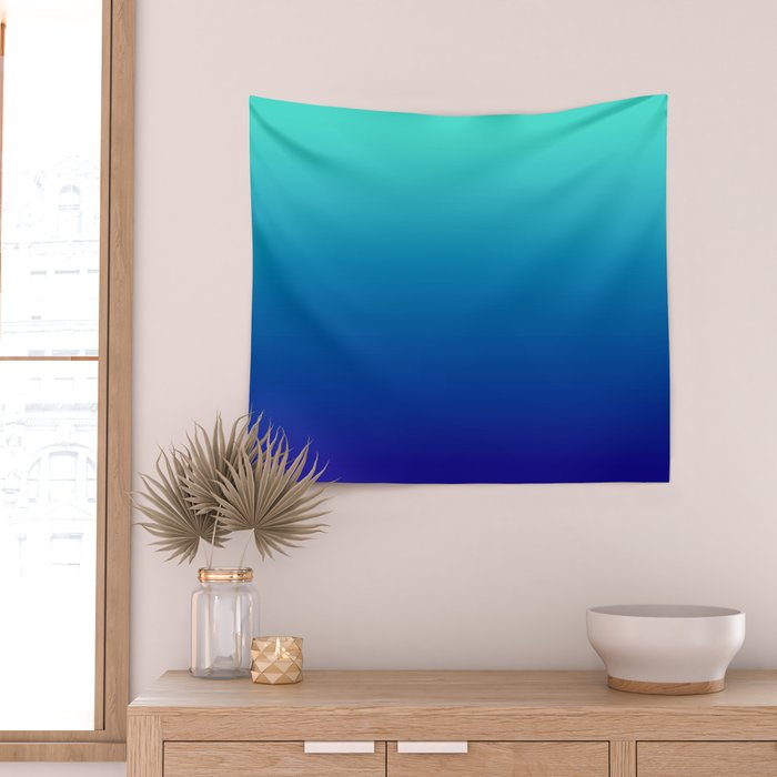 Turquoise Ultramarine Blue Gradient Wall Tapestry Gallery Image 2