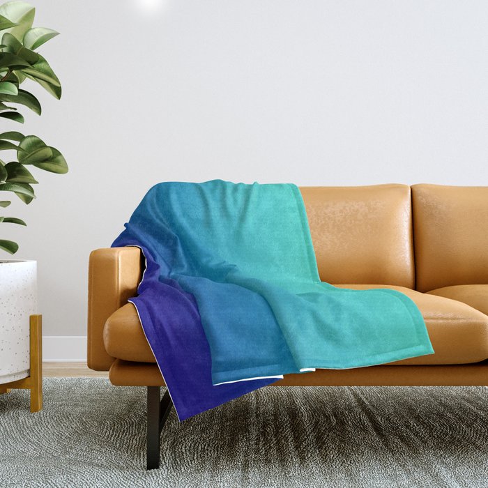 Turquoise Ultramarine Blue Gradient Throw Blanket Gallery Image 1