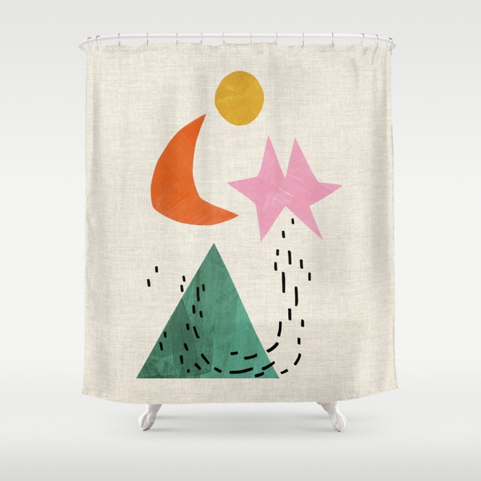 Orange Moon Mountain Shower Curtain Gallery Image 1