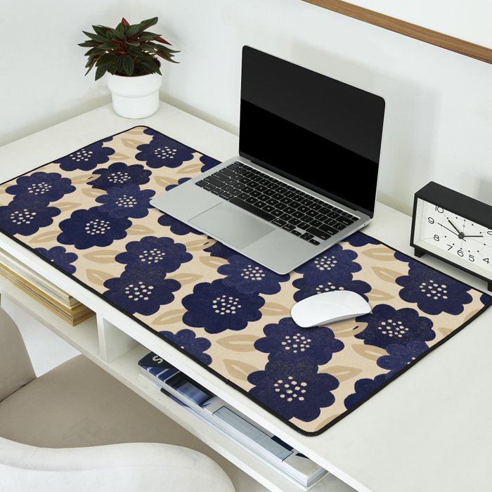 Blue Flower Pattern Desk Mat Gallery Image 2