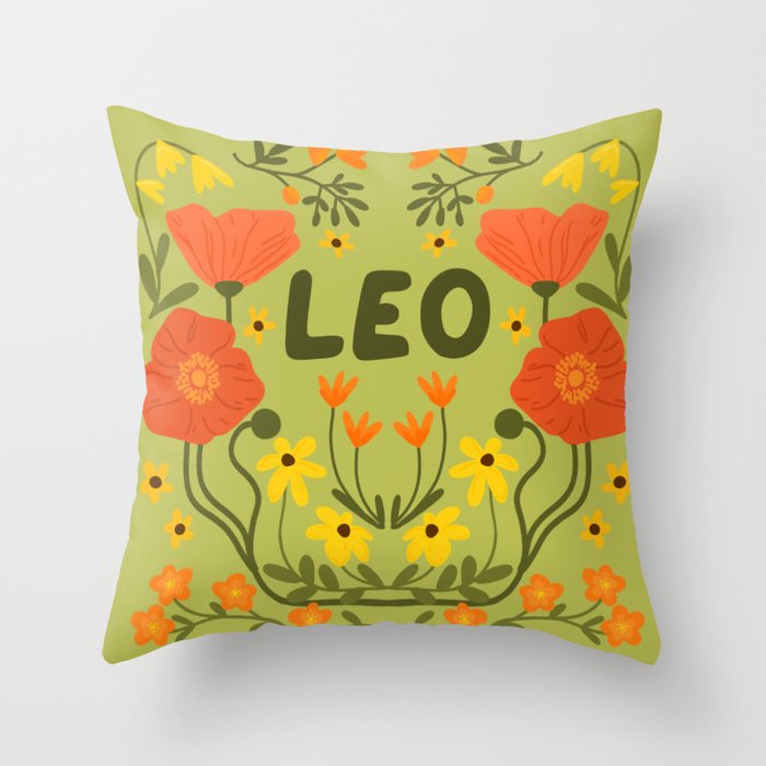 Leo Floral Folk Art  Throw Pillow Gallery Image 1