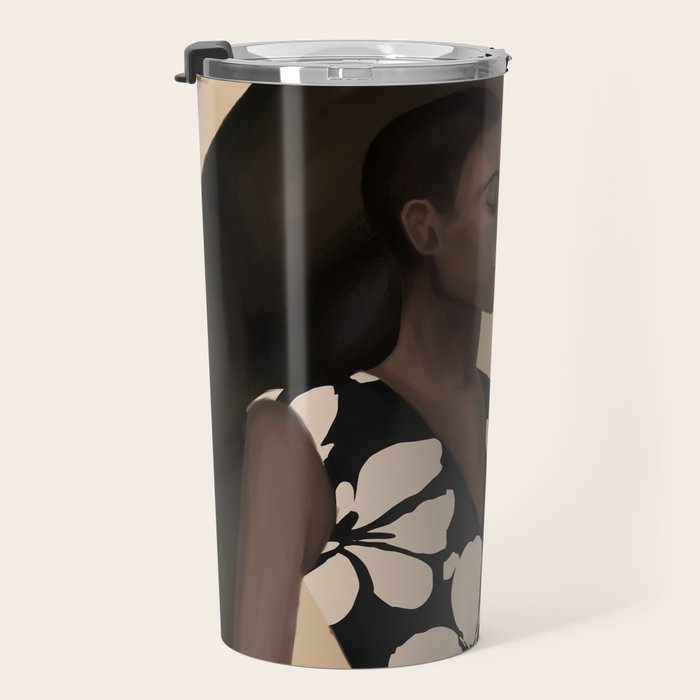 Woman in Bold Print with Black Horse Travel Mug Gallery Image 3