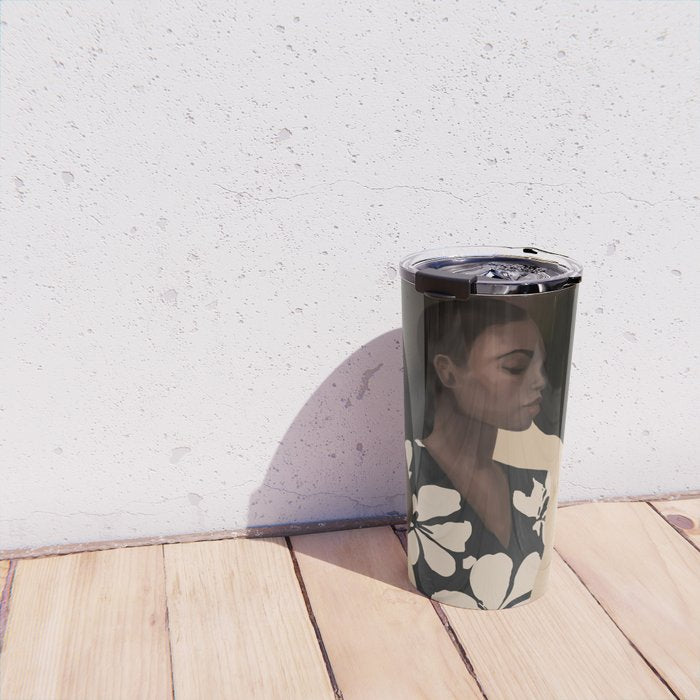 Woman in Bold Print with Black Horse Travel Mug Gallery Image 4