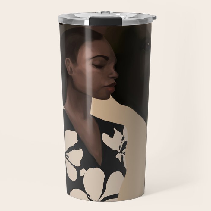 Woman in Bold Print with Black Horse Travel Mug Gallery Image 1