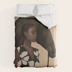 Woman in Bold Print with Black Horse Duvet Cover Gallery Image 6