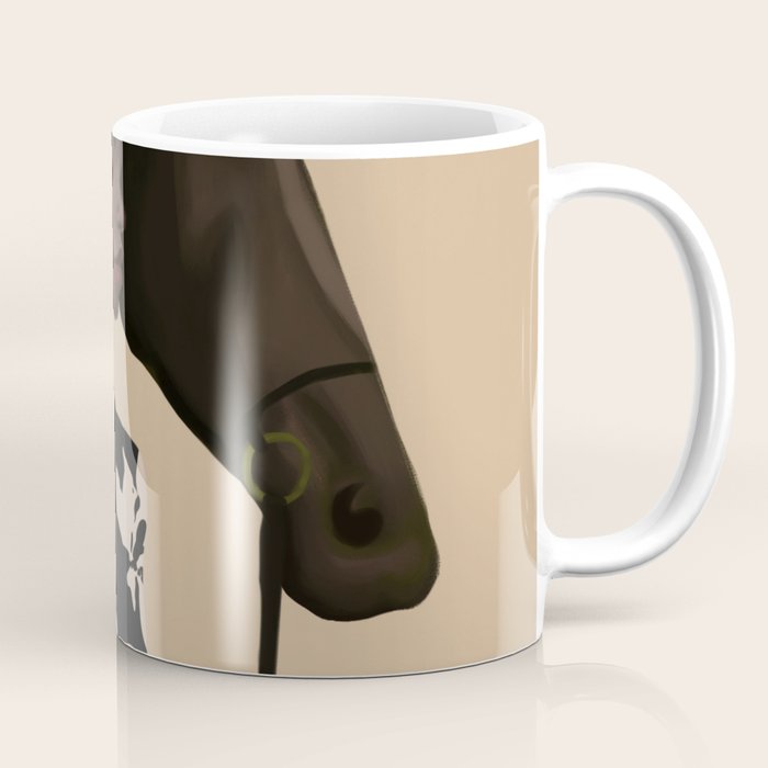 Woman in Bold Print with Black Horse Coffee Mug Gallery Image 1