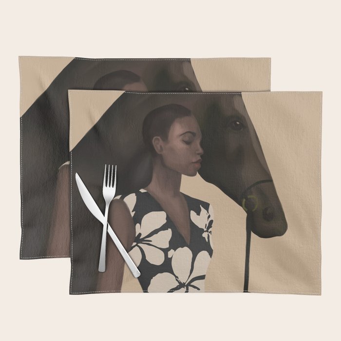 Woman in Bold Print with Black Horse Placemat Gallery Image 1