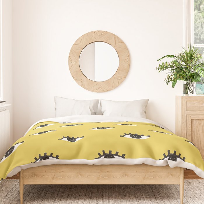 Inky Textured Eye Pattern - Olive Oil Duvet Cover Gallery Image 3
