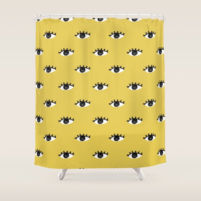 Inky Textured Eye Pattern - Olive Oil Shower Curtain