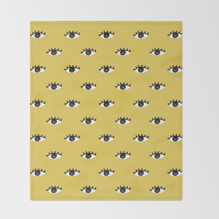 Inky Textured Eye Pattern - Olive Oil Throw Blanket Gallery Image 2