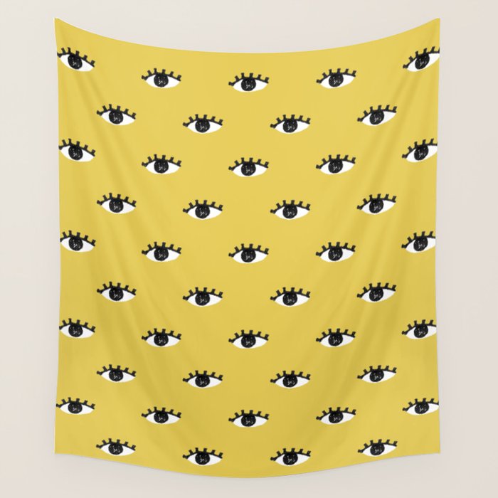 Inky Textured Eye Pattern - Olive Oil Wall Tapestry Gallery Image 4