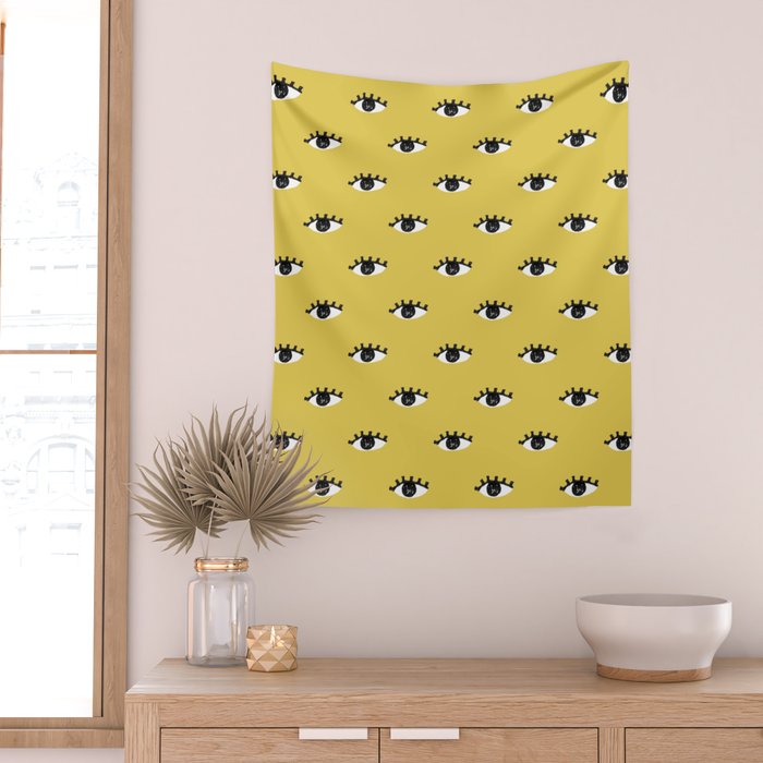 Inky Textured Eye Pattern - Olive Oil Wall Tapestry Gallery Image 2