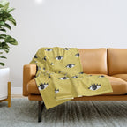 Inky Textured Eye Pattern - Olive Oil Throw Blanket Gallery Image 1