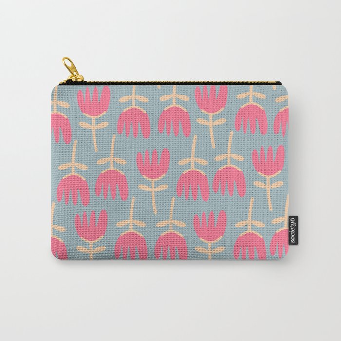 Tulips - Cheerful Scandi Floral Pattern in Pink, Apricot Cream, and Light Blue Carry All Pouch Gallery Image 1