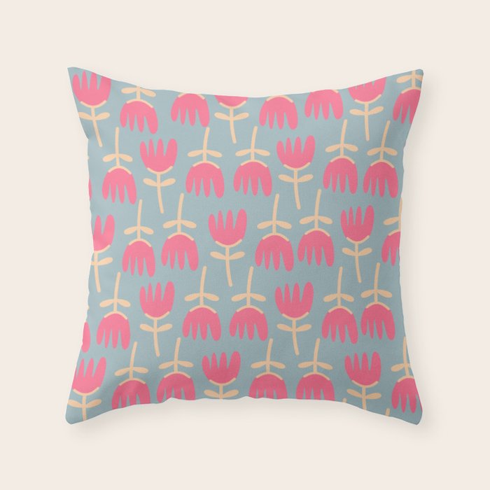 Tulips - Cheerful Scandi Floral Pattern in Pink, Apricot Cream, and Light Blue Throw Pillow Gallery Image 6