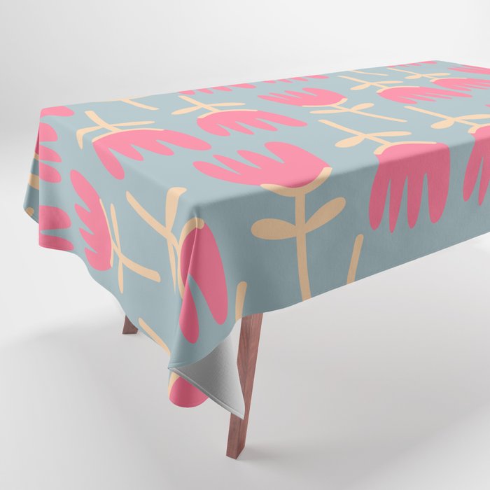 Tulips - Cheerful Scandi Floral Pattern in Pink, Apricot Cream, and Light Blue Tablecloth Gallery Image 1