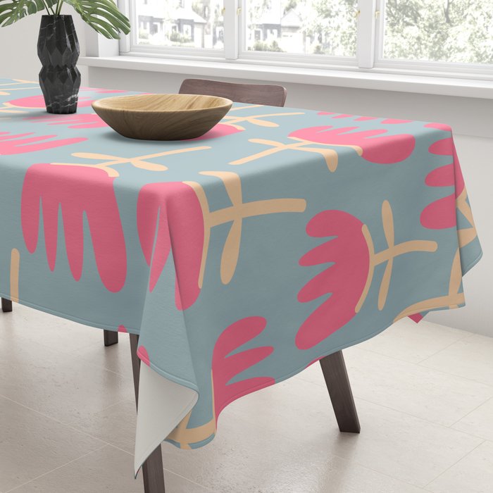 Tulips - Cheerful Scandi Floral Pattern in Pink, Apricot Cream, and Light Blue Tablecloth Gallery Image 3