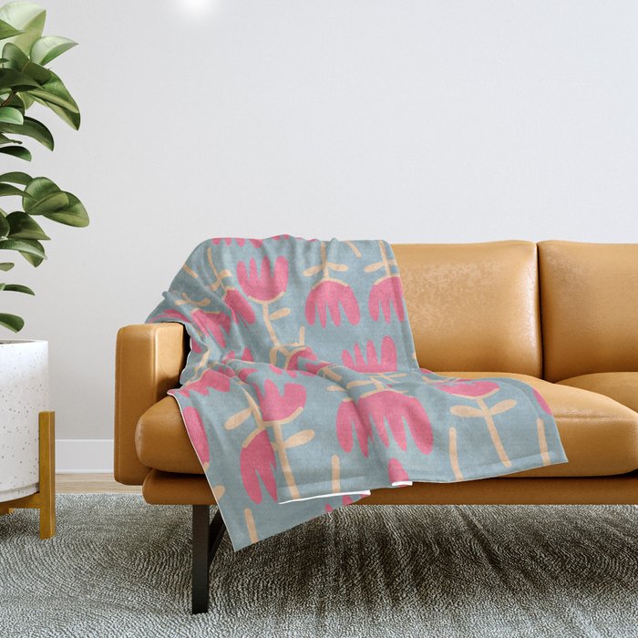Tulips - Cheerful Scandi Floral Pattern in Pink, Apricot Cream, and Light Blue Throw Blanket Gallery Image 1