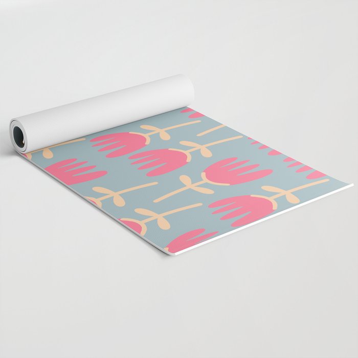 Tulips - Cheerful Scandi Floral Pattern in Pink, Apricot Cream, and Light Blue Yoga Mat Gallery Image 2