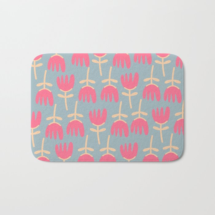 Tulips - Cheerful Scandi Floral Pattern in Pink, Apricot Cream, and Light Blue Bath Mat Gallery Image 1