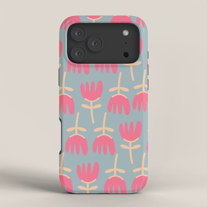 Tulips - Cheerful Scandi Floral Pattern in Pink, Apricot Cream, and Light Blue iPhone Case Gallery Image 4