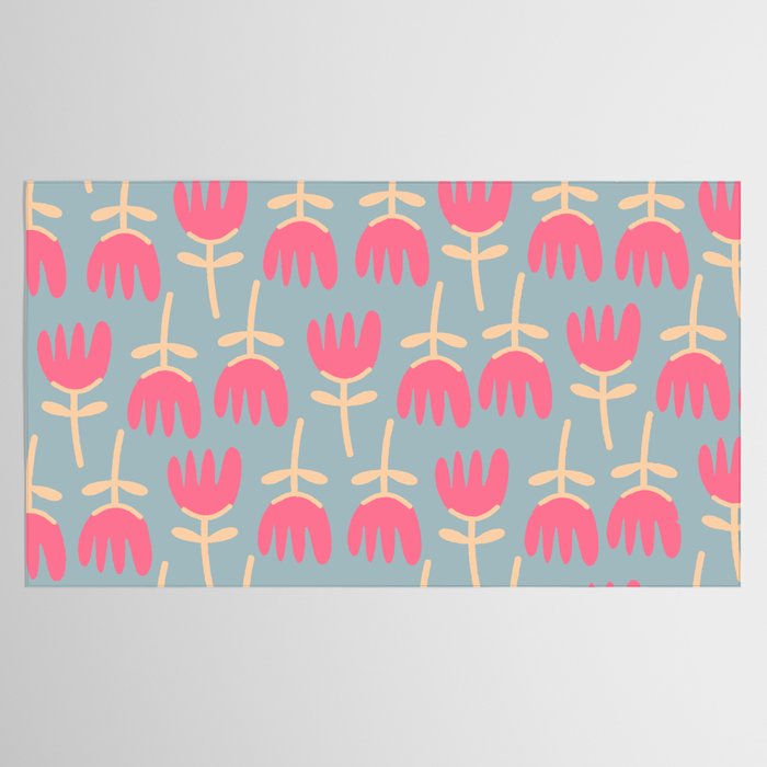 Tulips - Cheerful Scandi Floral Pattern in Pink, Apricot Cream, and Light Blue Tablecloth Gallery Image 2