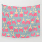 Tulips - Cheerful Scandi Floral Pattern in Pink, Apricot Cream, and Light Blue Wall Tapestry Gallery Image 4