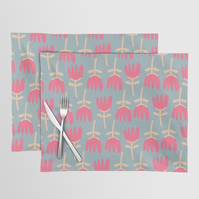 Tulips - Cheerful Scandi Floral Pattern in Pink, Apricot Cream, and Light Blue Placemat Gallery Image 1