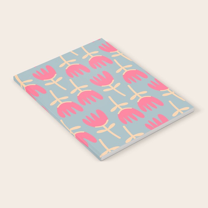 Tulips - Cheerful Scandi Floral Pattern in Pink, Apricot Cream, and Light Blue Notebook Gallery Image 1