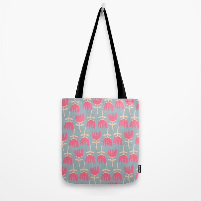Tulips - Cheerful Scandi Floral Pattern in Pink, Apricot Cream, and Light Blue Tote Bag Gallery Image 2