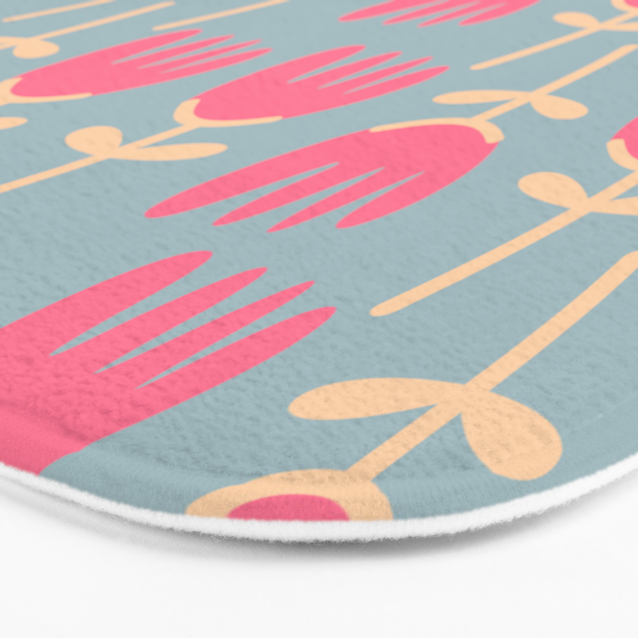 Tulips - Cheerful Scandi Floral Pattern in Pink, Apricot Cream, and Light Blue Bath Mat Gallery Image 3