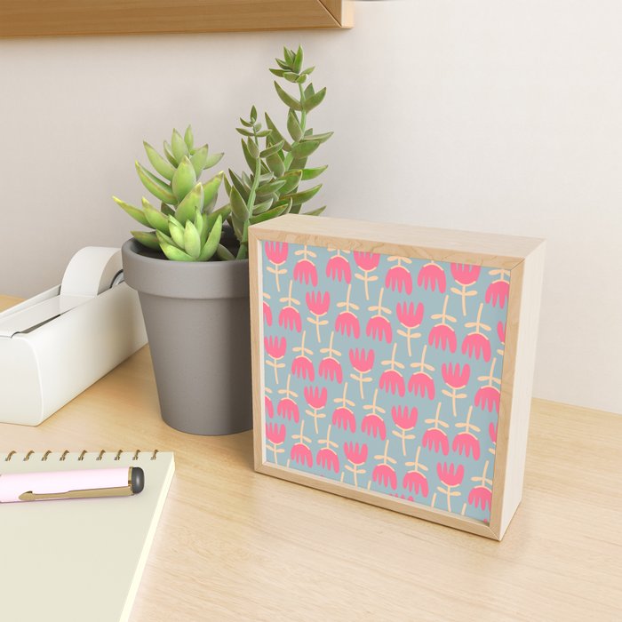 Tulips - Cheerful Scandi Floral Pattern in Pink, Apricot Cream, and Light Blue Mini Art Print Gallery Image 2