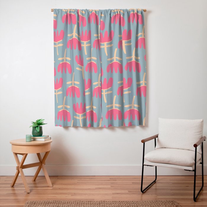 Tulips - Cheerful Scandi Floral Pattern in Pink, Apricot Cream, and Light Blue Window Curtain Gallery Image 3