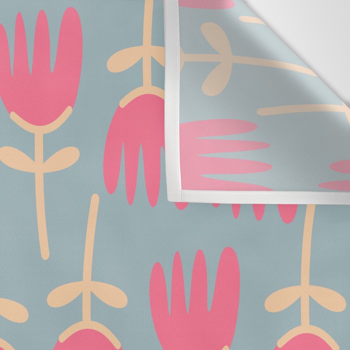 Tulips - Cheerful Scandi Floral Pattern in Pink, Apricot Cream, and Light Blue Wall Tapestry Gallery Image 3