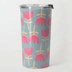 Tulips - Cheerful Scandi Floral Pattern in Pink, Apricot Cream, and Light Blue Travel Mug Gallery Image 2
